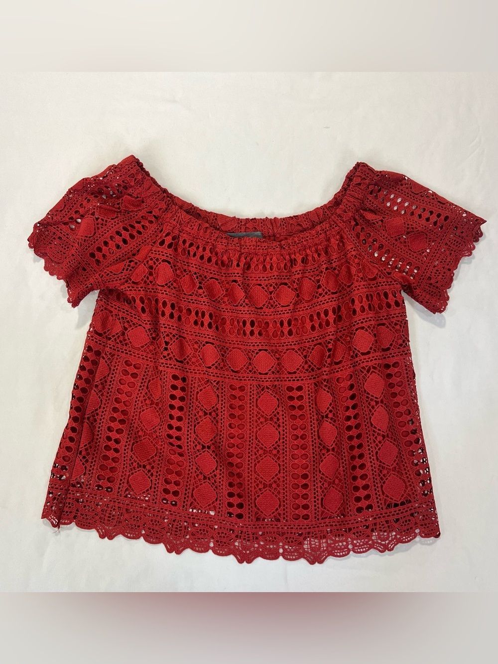Sunday in Brooklyn Red Crochet Off-Shoulder Blouse